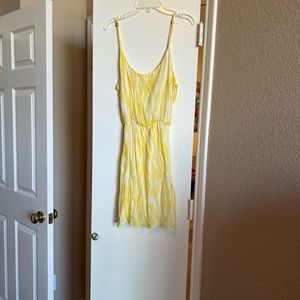 Alice and Olivia yellow and white silk dress.